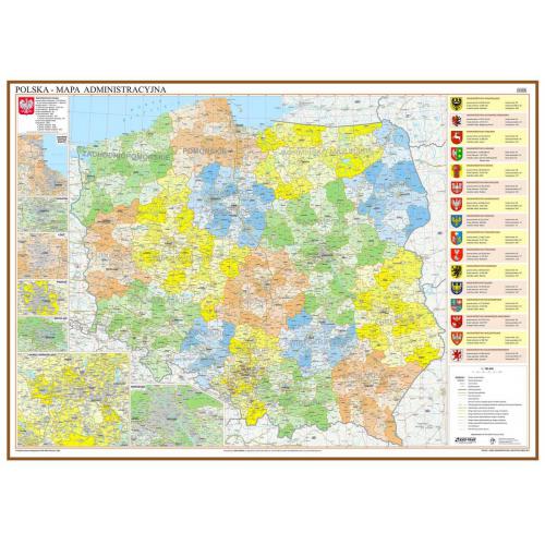 Polska. Mapa ścienna administracyjno-drogowa 1:700 000, 140x100 cm, EkoGraf - trwały podkład